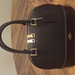 Elegant Black Coach Sabrina Crossbody Satchel with Gold Hardware